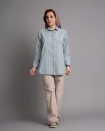 شومیز الیاف طبیعی خنک آبی