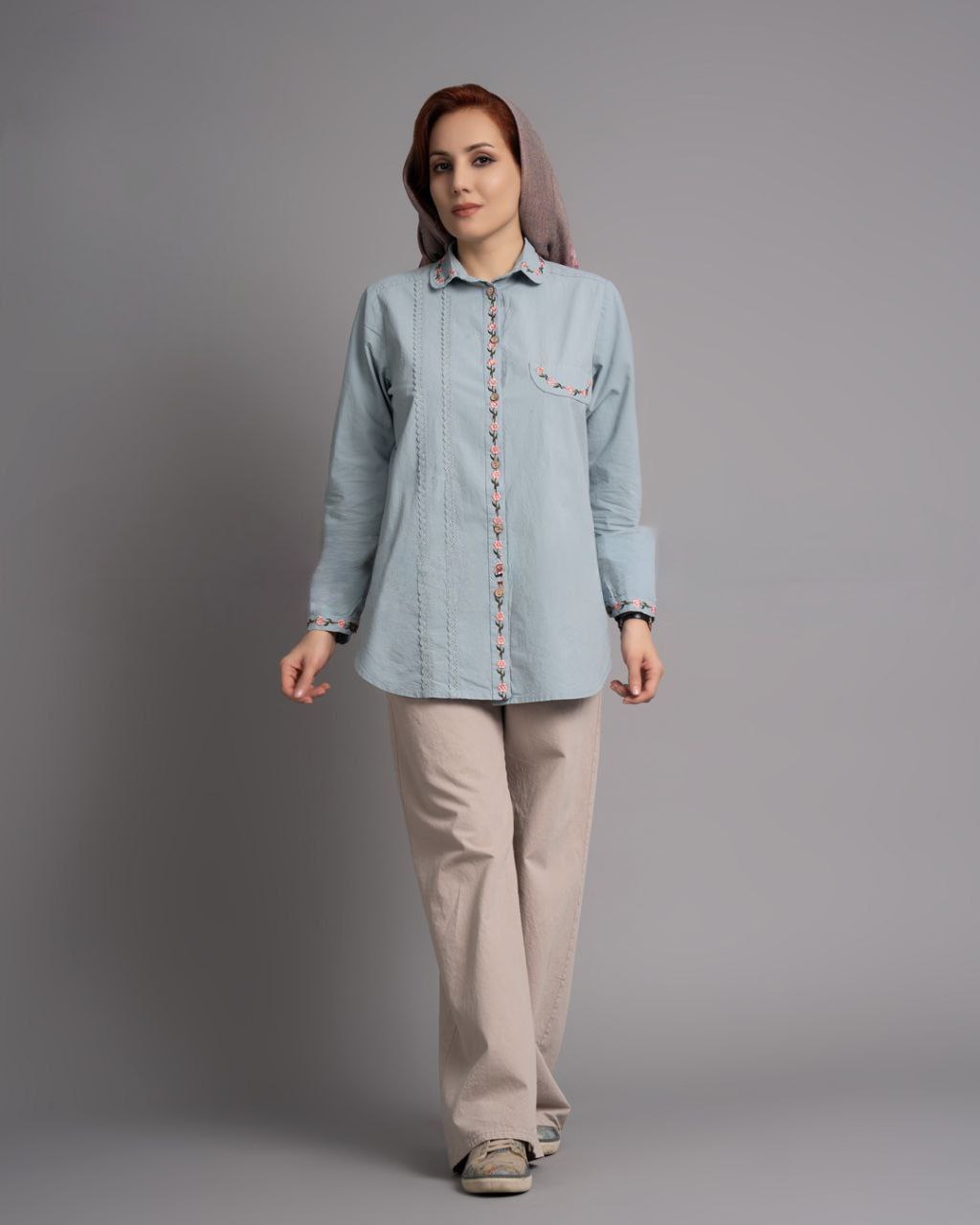 شومیز الیاف طبیعی خنک آبی شومیز الیاف طبیعی خنک آبی