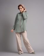 شومیز الیاف طبیعی خنک سبز دخترانه