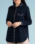 شومیز دخترانه الیاف طبیعی سرمه ای