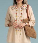 شومیز الیاف طبیعی کرم دخترانه کاملیا