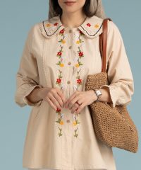 شومیز الیاف طبیعی کرم دخترانه کاملیا