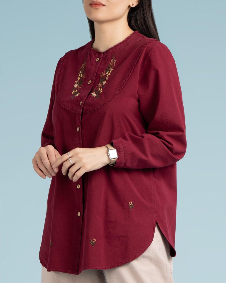 شومیز زنانه الیاف طبیعی نخ پنبه زرشکی