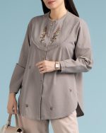 شومیز زنانه الیاف طبیعی نخ پنبه خاکی