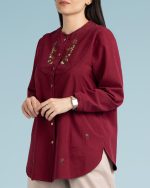 شومیز زنانه الیاف طبیعی نخ پنبه زرشکی