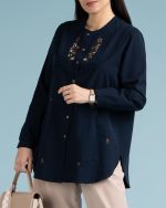 شومیز زنانه الیاف طبیعی نخ پنبه سرمه ای