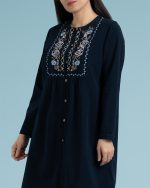 مانتو الیاف طبیعی پنبه روناک سرمه ای